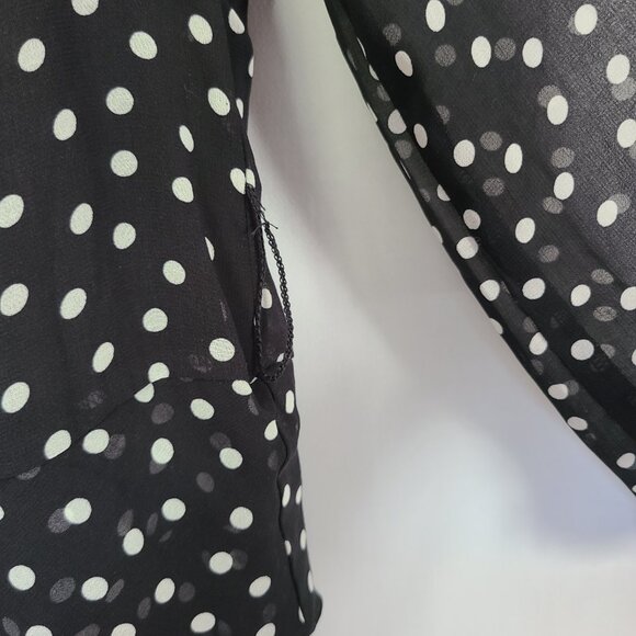 Express Black White Polka Dot Balloon Sleeve Flowy Sheer Dress Size Large - Picture 8 of 8